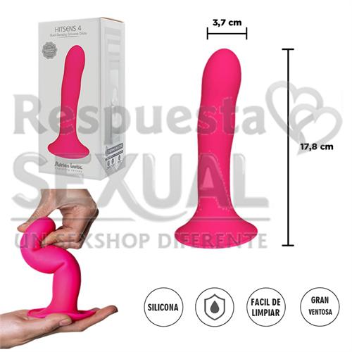 HITSENS 4 - Dildo de Silicona de Doble Densidad (Color Rosa Fuerte)