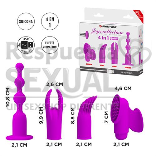 Vibrador con 12 funciones de vibración, 4 estilos diferentes de funda de silicona con recarga USB