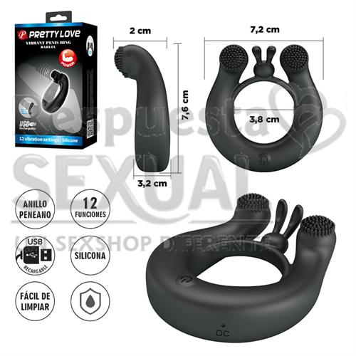 Anillo Vibrador Doble Motor con 12 Modos para Parejas