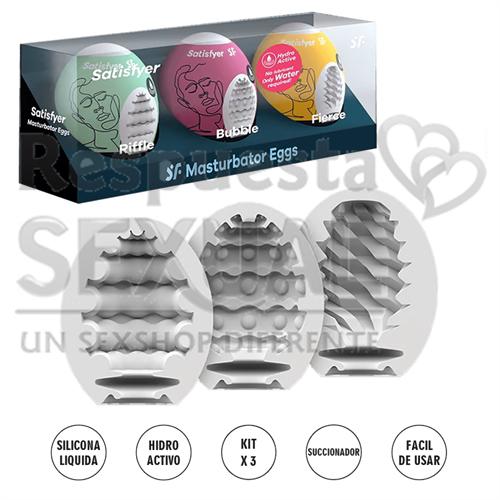 Set de 3 Huevos Masturbadores Texturizados (Riffle, Bubble, Fierce)